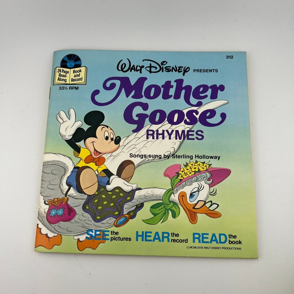Vtg Walt Disney Mother Goose Rhymes Book & Record 312 Mickey 33RPM Read Along